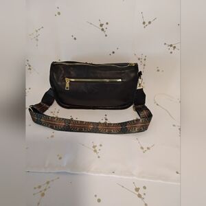 Black Crossbody Bag with Patterned Strap